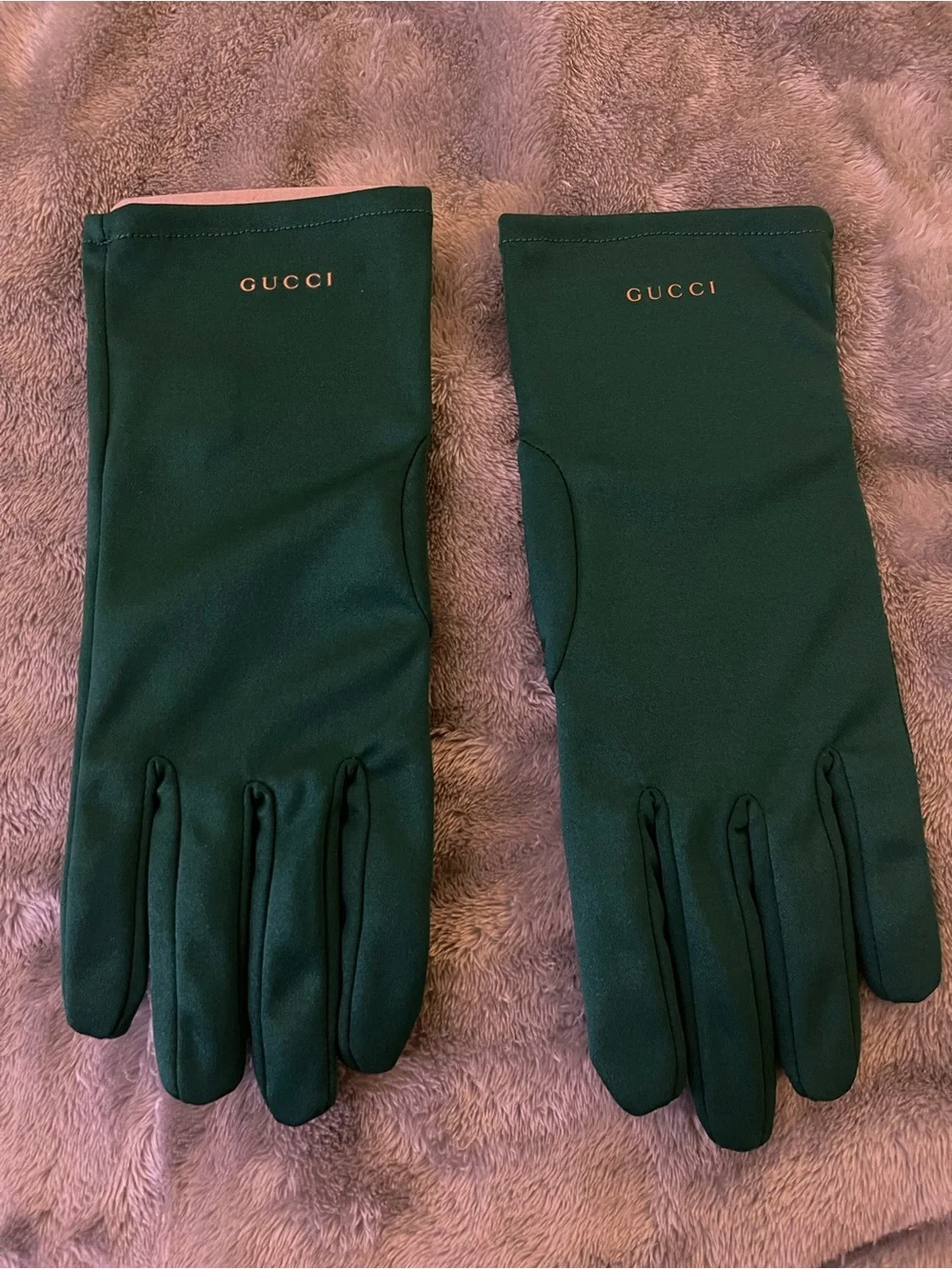 Gucci Emerald Green Long Gloves with Gold Logo